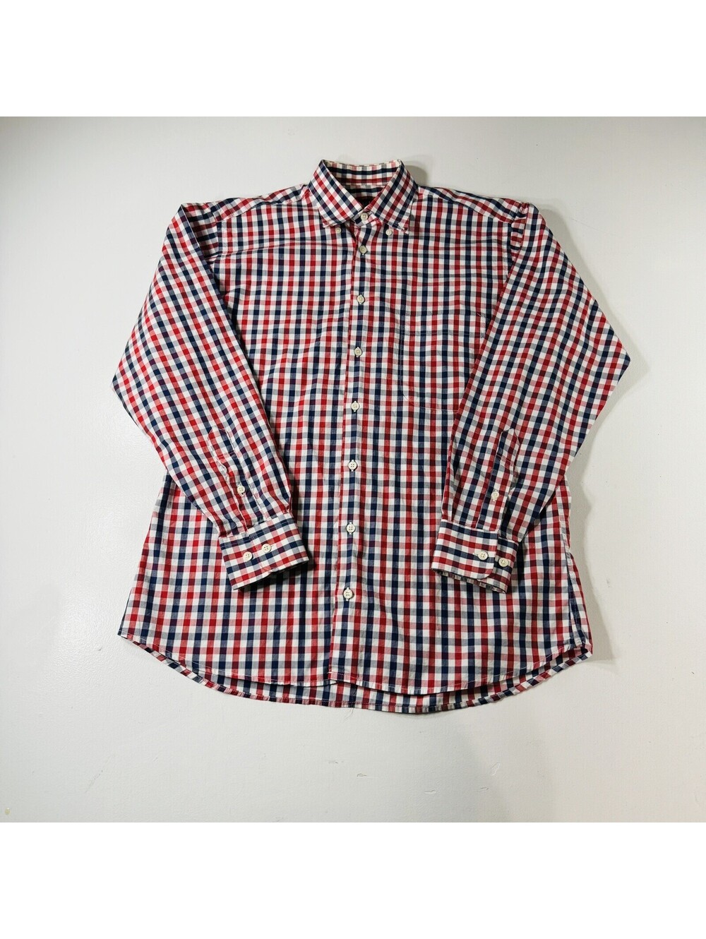 Bullock & Jones Button Down Shirt Long Sleeve Blue Red Plaid Men’s Size Medium
